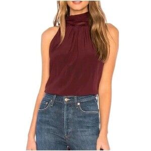 NEW Diane Von Furstenberg Silk Sleeveless High Neck Blouse Size L Cabernet DVF